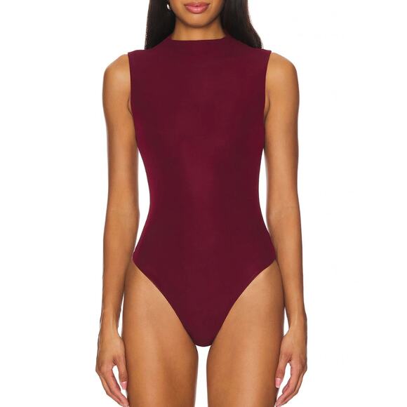$238 Revolve Ronny Kobo Rita Bodysuit Burgundy Sleeveless Snatching Small NWT - Picture 1 of 6